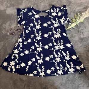 Altar'd State Navy and White Embroidered Floral Swing Dress Sz M